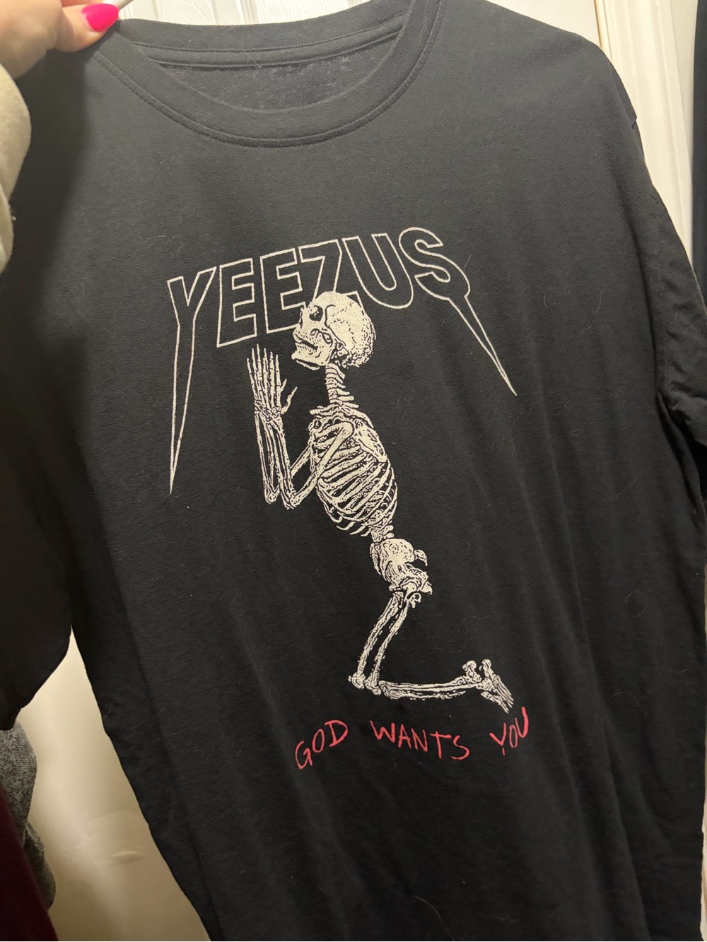Yeezy Black Tee with White Skeleton and Red Script